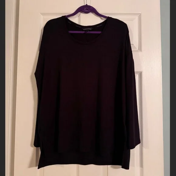 Banana Republic Black Stretch Knit Long Sleeve Top Size L NWOT - Picture 1 of 8